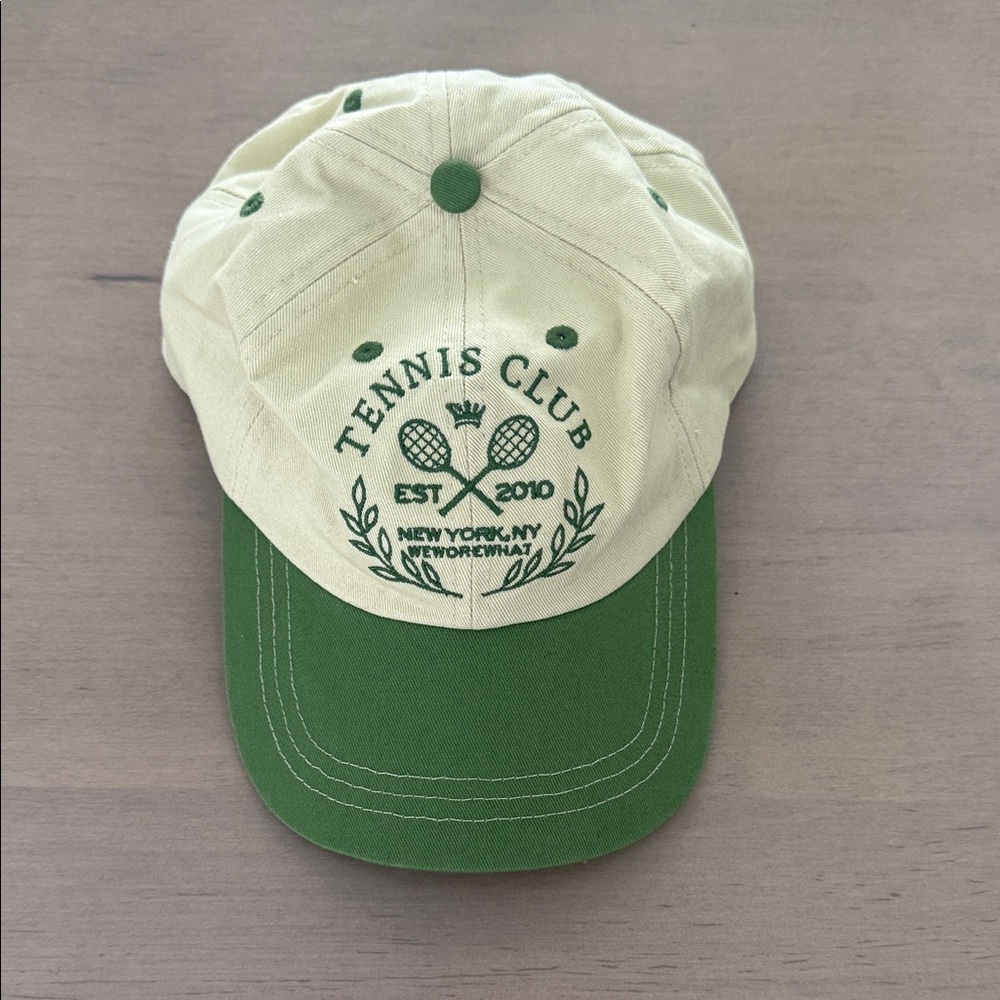 WeWoreWhat green and Cream Tennis Club NYC Cap